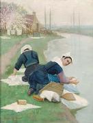 Lionel Walden Women Washing Laundry on a River Bank, oil painting by Lionel Walden Germany oil painting artist